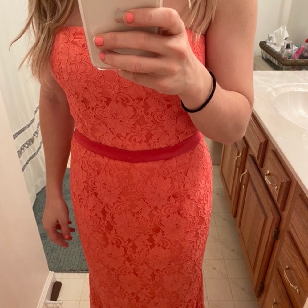Peach Lace Prom Dress